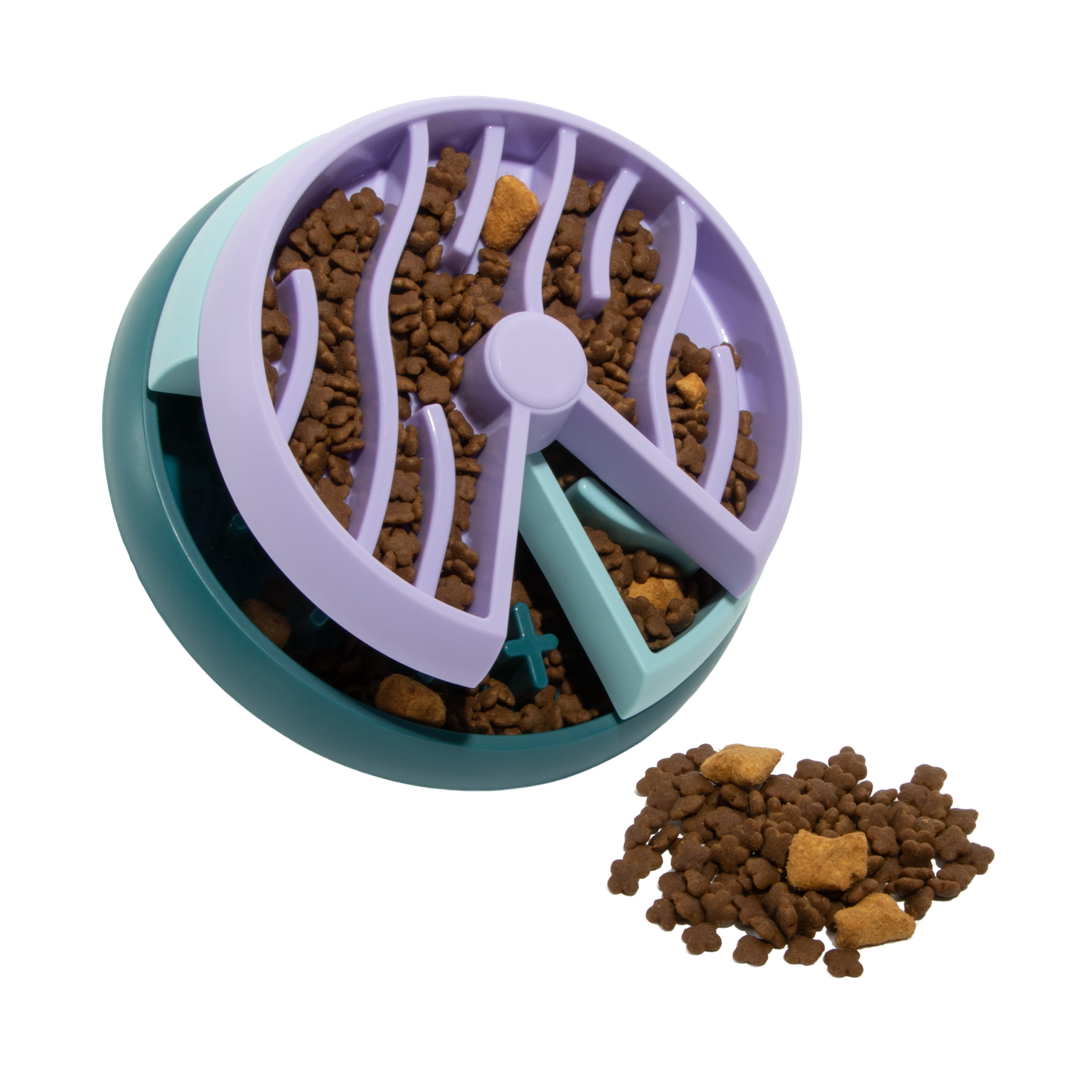 Oodles Durable Plastic Tripler Layer Enrichment Slow Feeder Bowl for Dogs, Blue, One Size
