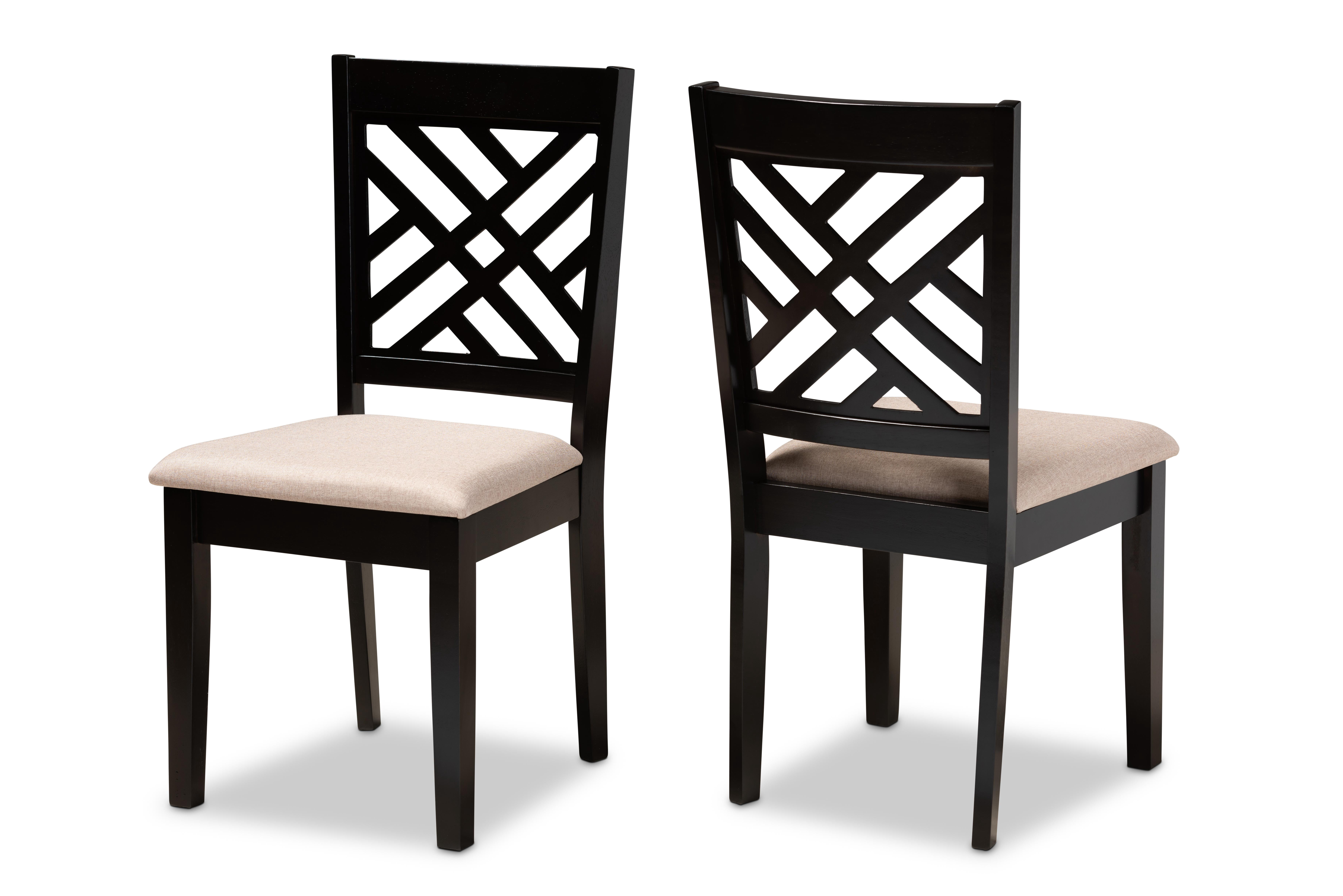 Baxton Studio Caron Modern and Contemporary Sand Fabric Upholstered Espresso Brown Finished Wood 2-Piece Dining Chair Set Set