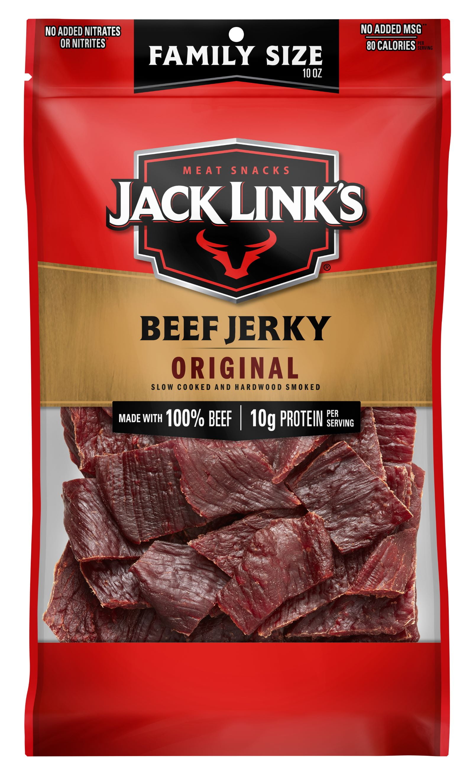 Jack Links Beef Jerky, 100% Beef, Original, 10g of Protein Per Serving, 10 oz bag