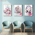 thumbnail image 4 of 3pcs Girls' Bohemian Watercolor Wall Art Set - Pastel Pink & Soft Blue Floral Paintings with Headphones, Books & Sneakers Decor, Frameless Canvas Panels for Teen Girls' Bedroom,, Dorm Room - Easy Pe, 4 of 4