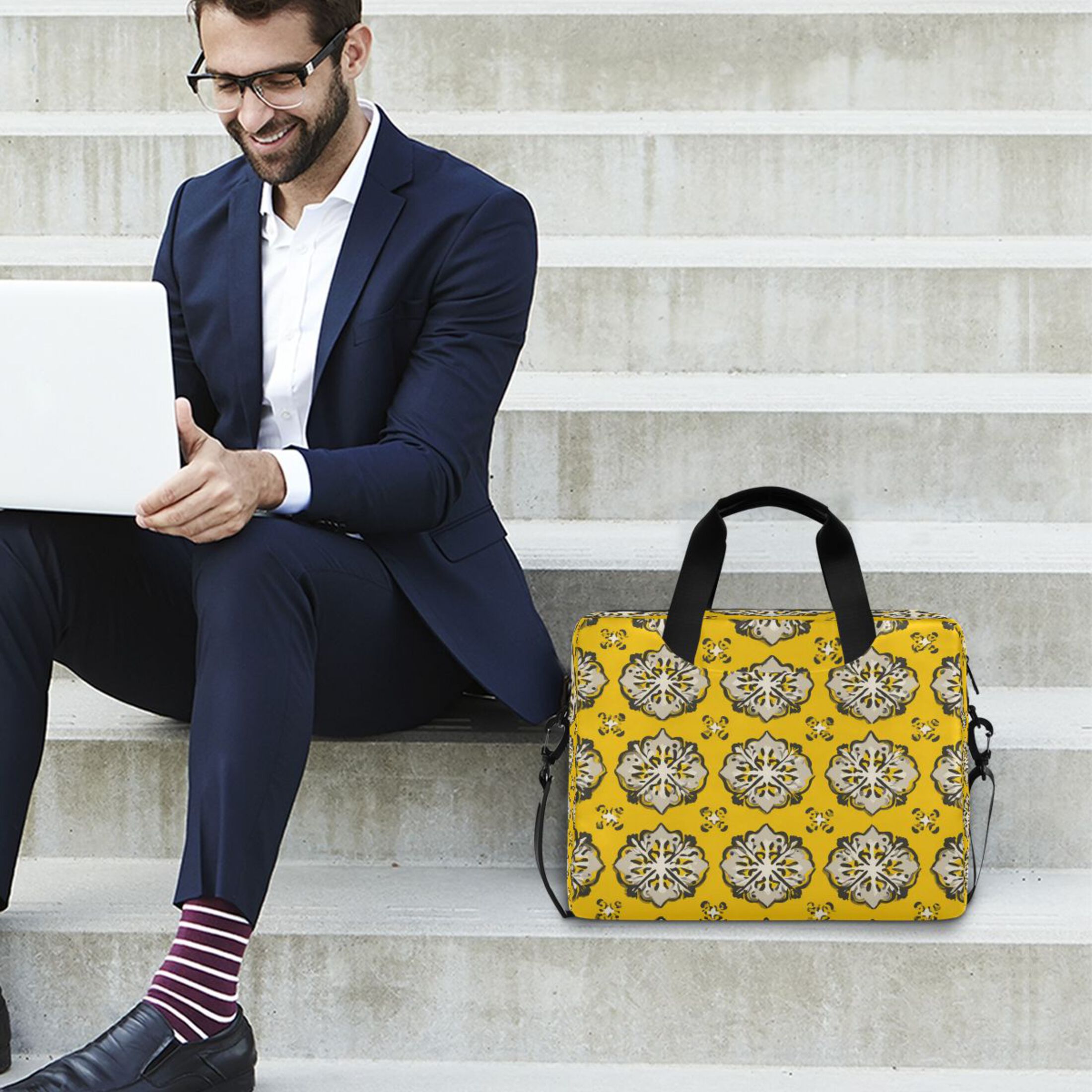 Laptop Bag Laptop Briefcase 15.7 x 3 x 11.8 Inches Laptop Bag Briefcases Laptop Storage Travel Laptop Bag Work Laptop Bag Yellow Pattern Seamless