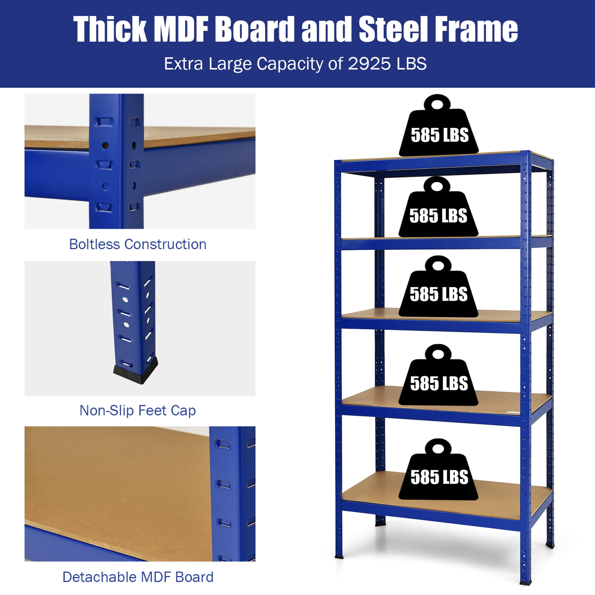 Gymax 3PCS 72'' Steel 5-tier Shelf Metal Storage Adjustable Unit Garage Blue
