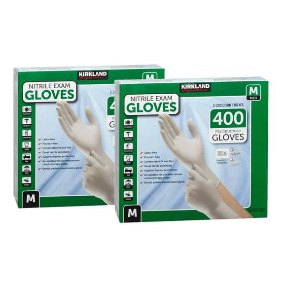 2 Pack | Medium Kirkland Signature Latex Free Nitrile Exam Gloves, 400-count
