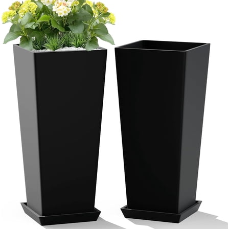 Set of 2 Large Tall Planter for Indoor or Outdoor 24"Flower Pots Tapered
