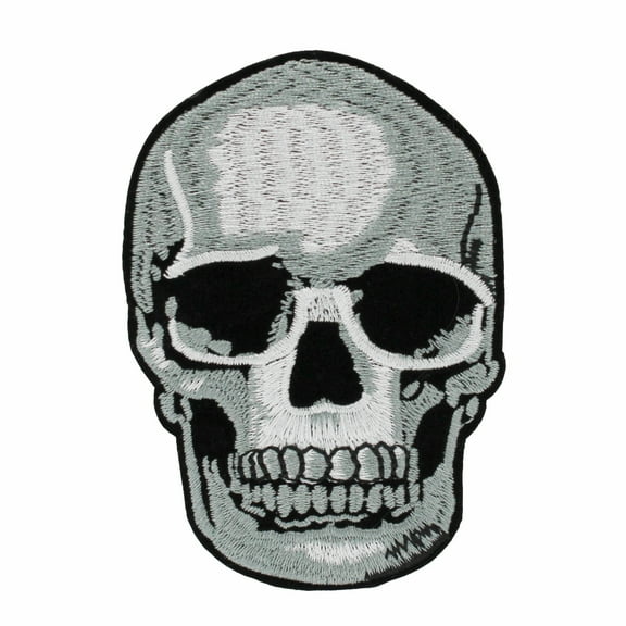 Gwen Studios Embroidered Gray Skull Iron-on Patch Applique, 2.6" x 3.8"