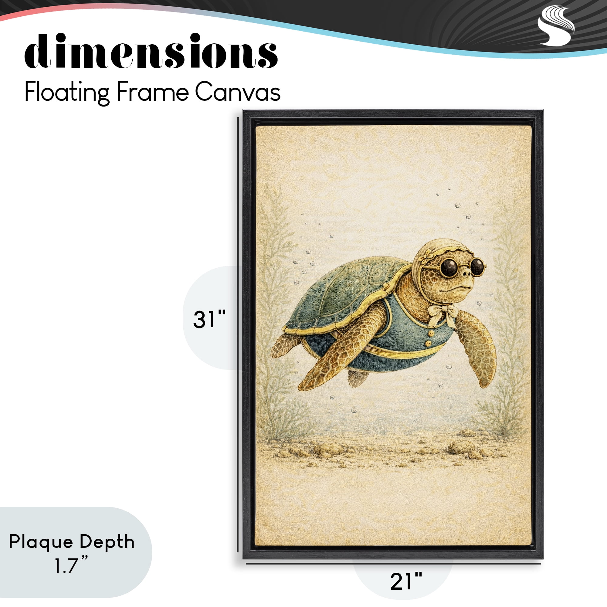 Stupell Industries Maritime Bathing Society Turtle Black Framed Floater Canvas Wall Art, design by Grotto Studios