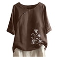 thumbnail image 1 of Blusas de Manga Corta para las Mujeres Impresas Cuello Redondo Camiseta Casual, Blusa de Algodón de Imitación para las Mujeres, 1 of 4