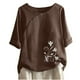thumbnail image 1 of Blusas de Manga Corta para las Mujeres Impresas Cuello Redondo Camiseta Casual, Blusa de Algodón de Imitación para las Mujeres, 1 of 4