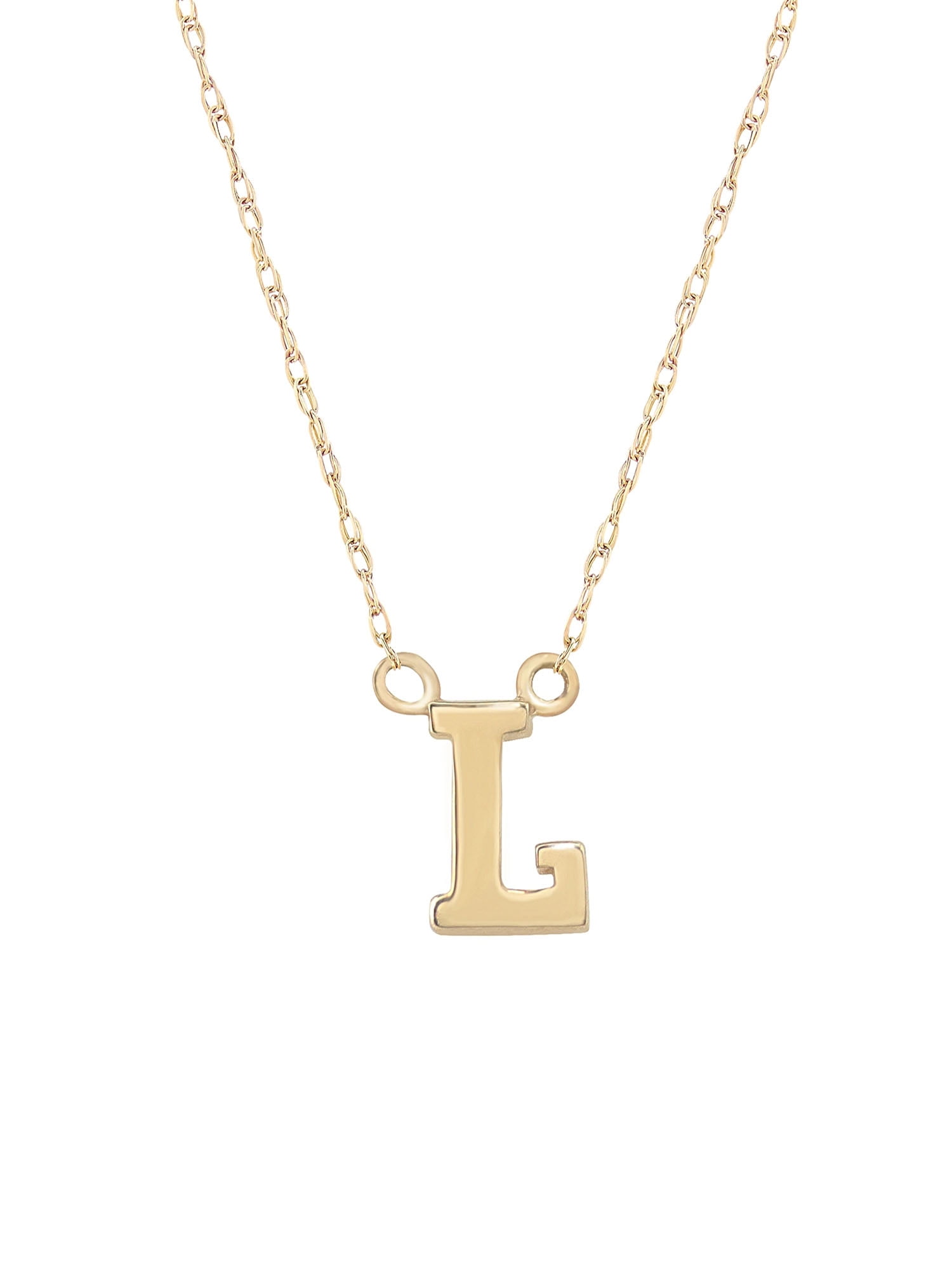 14K Yellow Gold Classic Alphabet Initial Pendant Necklace, L