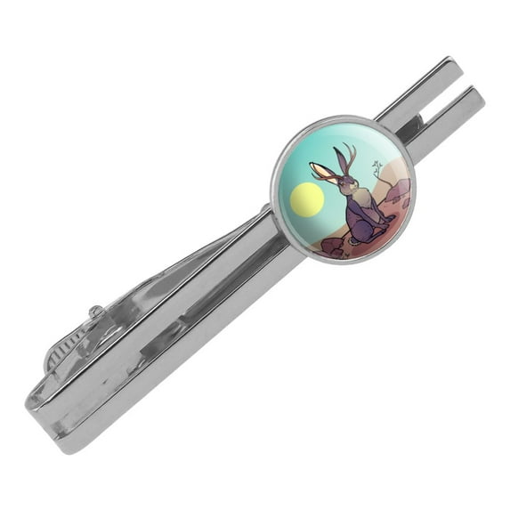 Cartoon Jackalope Round Tie Bar Clip Clasp Tack Silver Color Plated