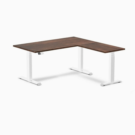 Desky Softwood L-Shape Sit Stand Desk - American Rustic Pine / 60 X 30 X 62 X 20 Inches / White