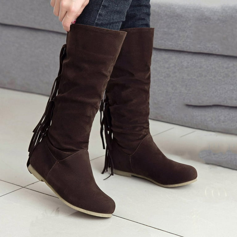 Entyinea Military Boots Women Mid Calf Pointed Toe Cowgirl Boot