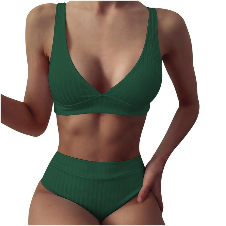 Finelylove Womens Swimsuits Padded Sport Bra Style Bikini Green S