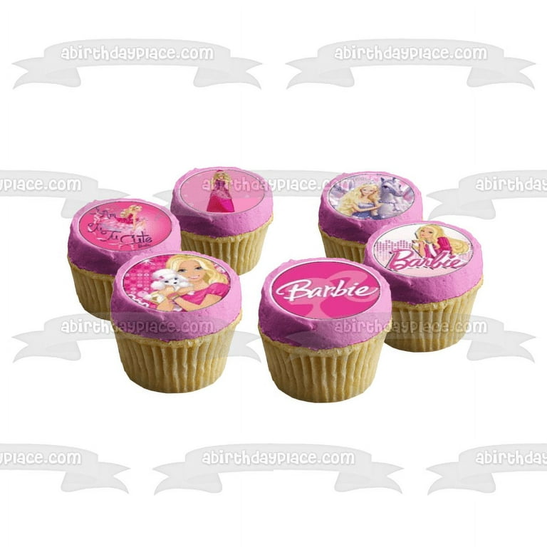 Barbie Logo Puppy Horses Tiara Ball Gowns Edible Cupcake Toppers ABPID05265  