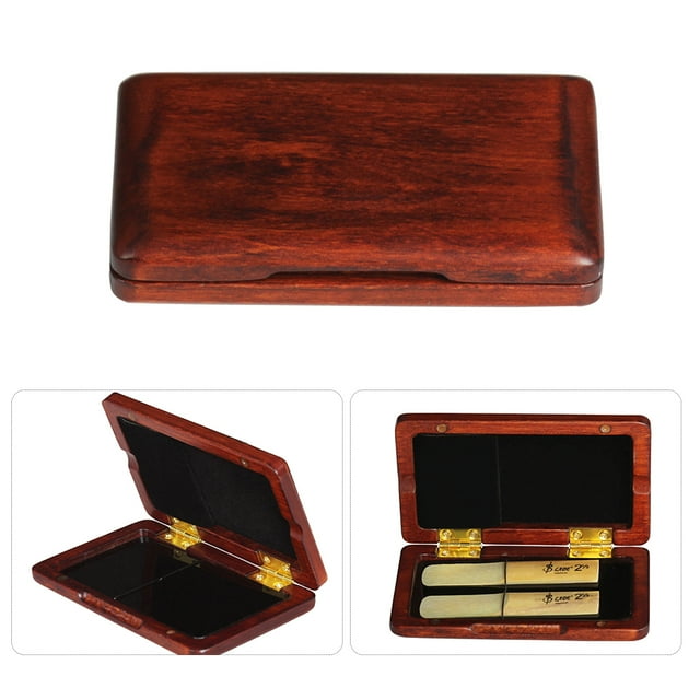 Mahogany Wood Reed Storage Case for Tenor/Alto/Soprano Saxophone & Clarinet - Holds 2 Reeds, Soft Cloth Lining, 2 Ventilation Holes, Smooth Surface, Exquisite Craftsmanship, Red Color (Reeds Not