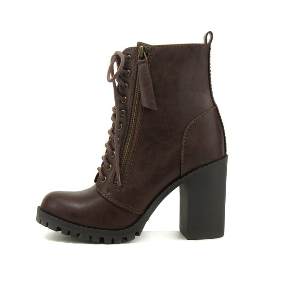 Soda Bottine en Faux Cuir à Lacets pour Femmes, Marron, 10