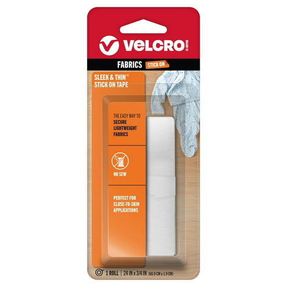 VELCRO Brand SLEEK & THIN™ Stick on Hook & Loop Tape for Fabrics | 24in x 3/4in size, White| Soft on Skin | Adhesive Back No Sewing Needed (VEL-30099-USA)