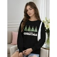 thumbnail image 2 of Woman Christmas Shirt Christmas Tree Graphic Sweatshirt Casual Long Sleeve Black Top, 2 of 6
