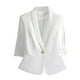 thumbnail image 2 of Blazer de mujer, moda informal, color liso, bolsillo, cuello vuelto, manga 3/4, blusa de dacrón, 2 of 4