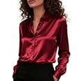 thumbnail image 2 of Deago Satin Blouses for Women Silk Button Down Shirts Long Sleeve Work Shirt Dressy Business Casual Fall Tops (Red, M), 2 of 8