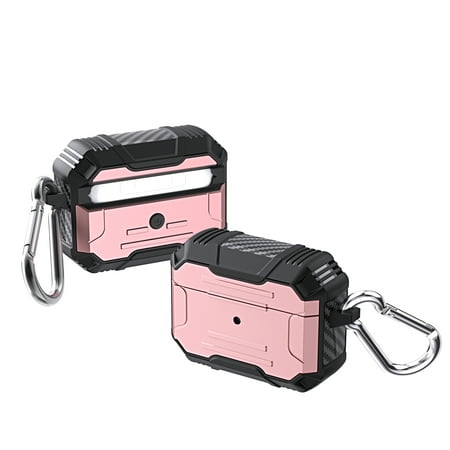 AirPods Pro 2019 Case Cover with Keychain Allytech Hard Case Rugged Full-Body Shockproof PC + TPU Protective Portable Keychain Clip Front LED Visible Case for Airpods Pro Rosegold