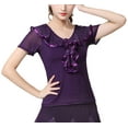 thumbnail image 2 of Women Ladies Short Sleeve V Neck Frill Blouse Waltz Foxtrot Tango Dance Tops, 2 of 2