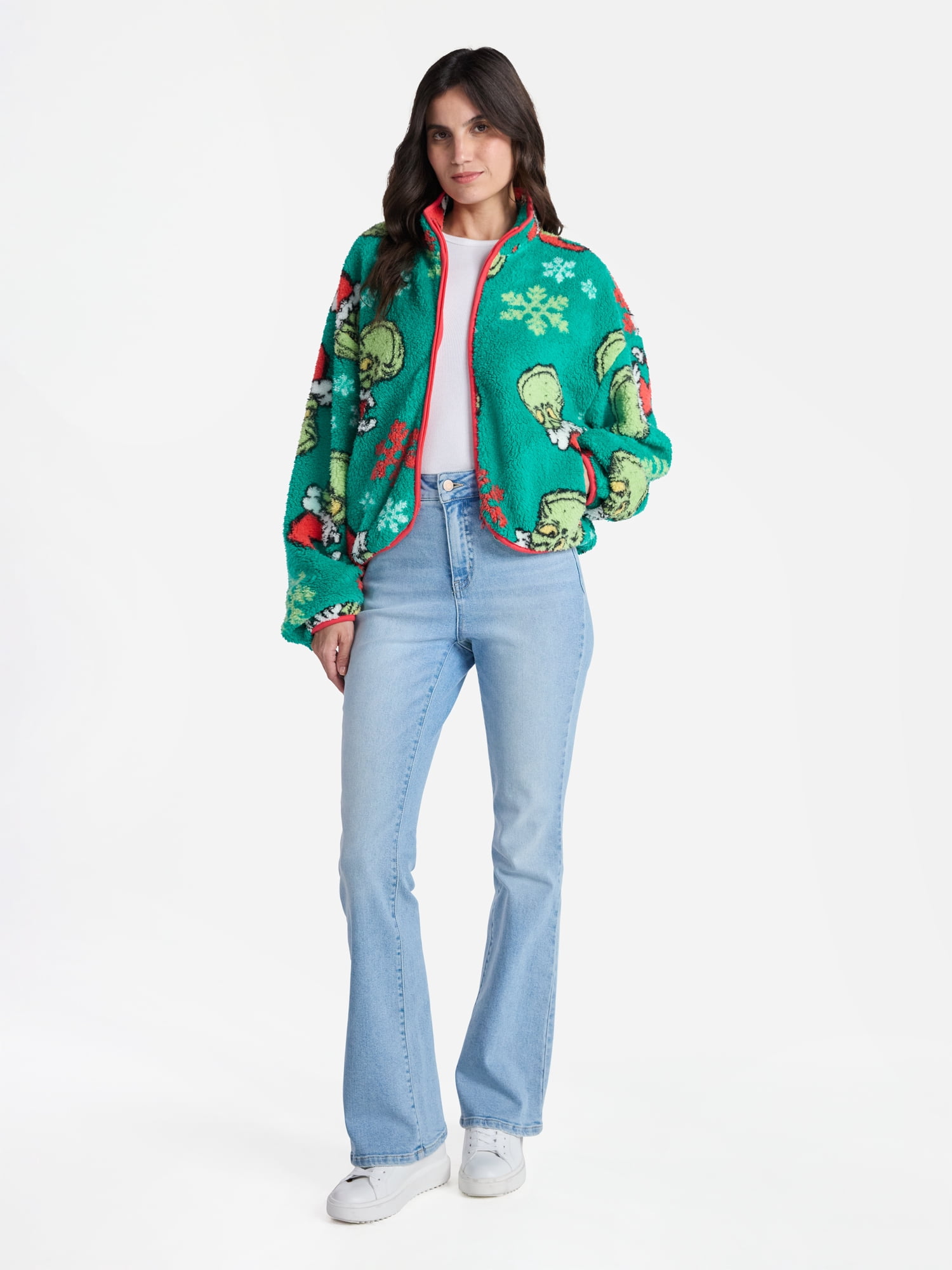 The Grinch Women’s Christmas Print Woobie Fleece Jacket, Sizes XXS-XXL
