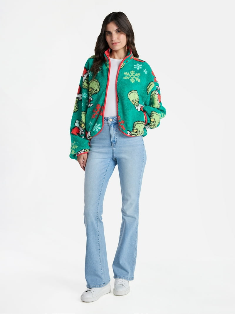The Grinch Women's Christmas Print Woobie Fleece Jacket, Sizes XXS