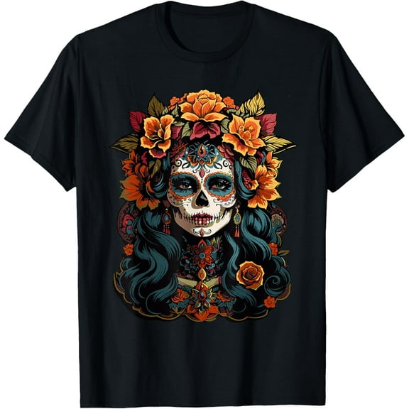 Premium model-Unisex-100% cotton-Day of the Dead De Los Muertos La Catrina Sugar Skull Women T-Shirt