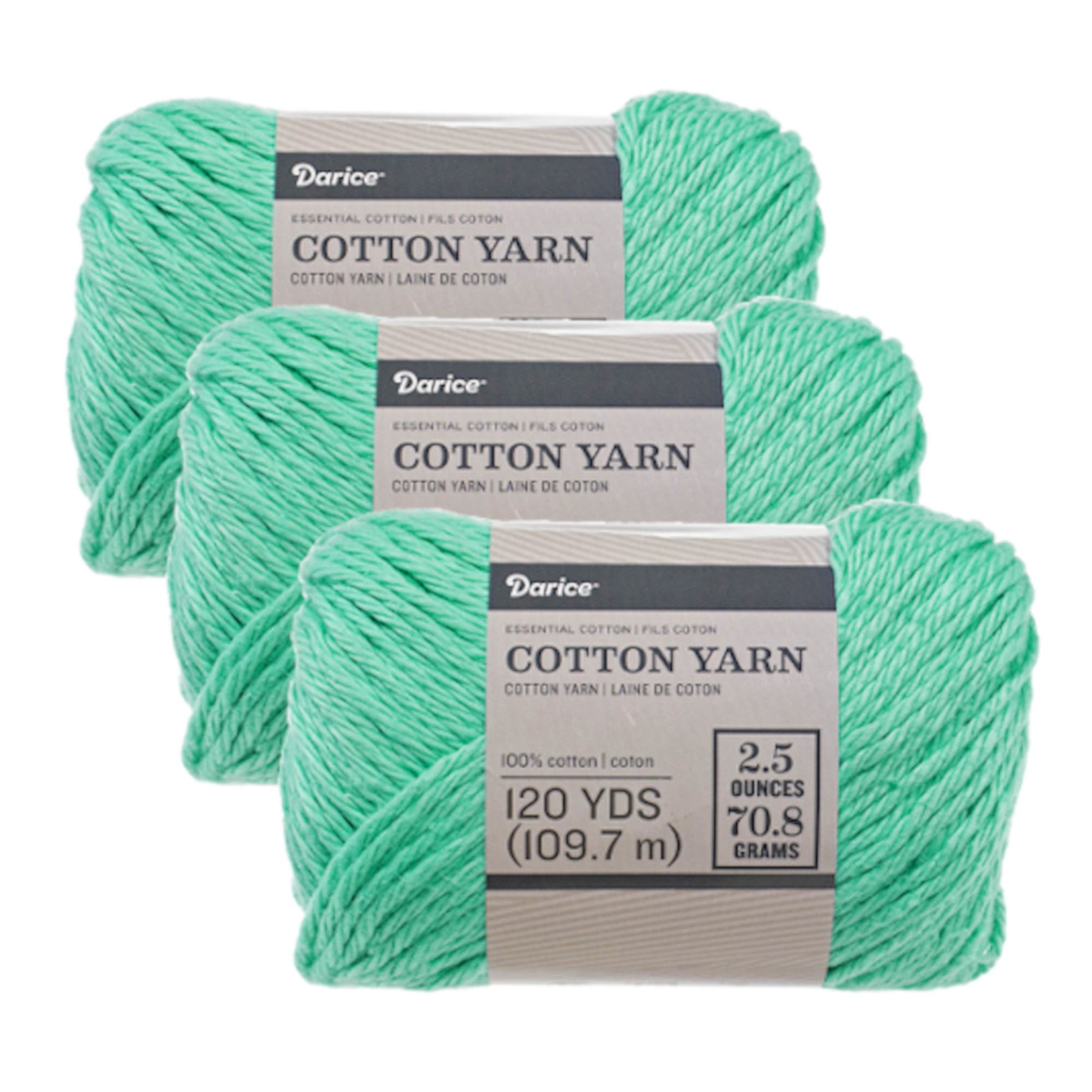 Size 4 Medium 100 Cotton Yarn 3 Pack of Skeins in Assorted Colors