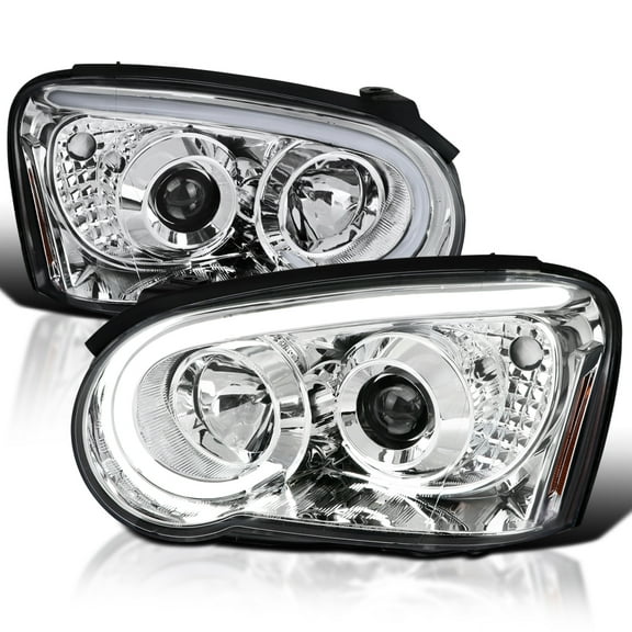 Spec-D Tuning Chrome Projector Headlights w/ LED Light Bar Compatible with 2004-2005 Subaru Impreza RS/ WRX/ Outback/ STI, Left Right Pair Headlamps Assembly