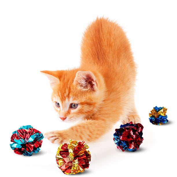 12pcs Mylar Cat Pet Toy Balls Crinkle Sound Plastic Ring Paper Kitten Play Balls 