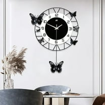 Dwellnix Decorative Butterfly Clock for Living Room, Bedroom, Office, Iron Frame with Silent Sweep Movement, Large 20-Inch Wall Clock
