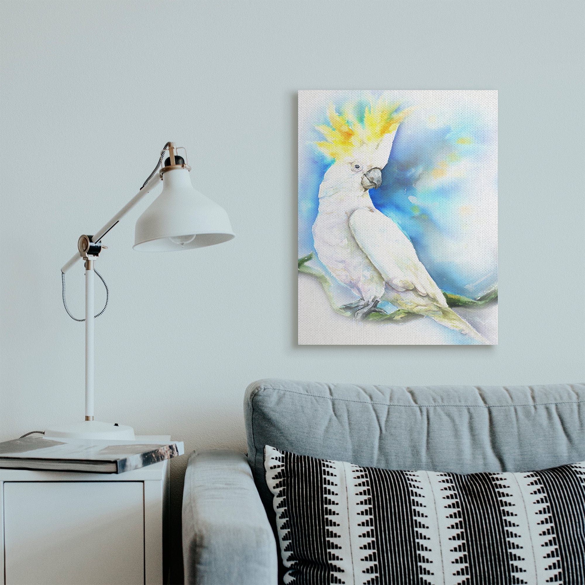 Stupell Industries Cockatoo Bird on Branch Over Vibrant Blue Canvas Wall Art, 24 x 30, Design by George Dyachenko