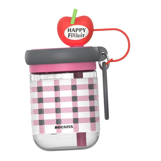 Botella de agua con pajita para beber, regalo de 650ml, taza con pajita de gran capacidad, botella para bebidas para senderismo al aire libre, viajes Manzana