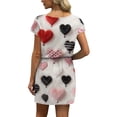 thumbnail image 4 of Women s Casual Valentine Heart Print Dress V Neck Short Sleeve Drawstring Waist with Pockets Soft Comfortable Loungewear Nightgown for Home Daily Wear Multiple Colors, 4 of 6