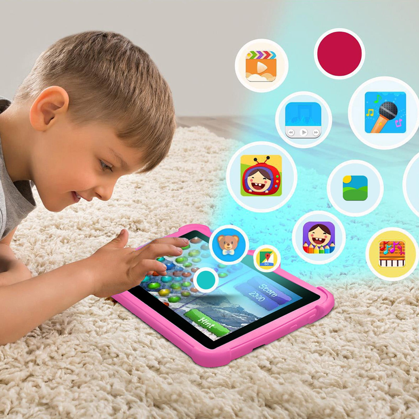 7 Inch Kids Tablet for Children, Android 7.1, WiFi Bluetooth, 1GB RAM 16GB ROM, 128GB Expand, Parental Control, Early Education Learning Gift with Protective Case