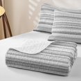 thumbnail image 4 of Castle Fairy Geometric Horizontal Stripe Bed Spread Queen 3pcs,Mid Century Thin Line Queen Coverlet Set,Gray Silver White,1 Quilt and 2 Pillowcases, 4 of 7