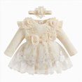 thumbnail image 4 of KPOPLK Baby Girl Floral Tulle Princess Dress Long Sleeve Cute Tutu Skirts Romper with Lace Headband for 3 6 9 12 18 Months(Beige,3-6 Months), 4 of 8