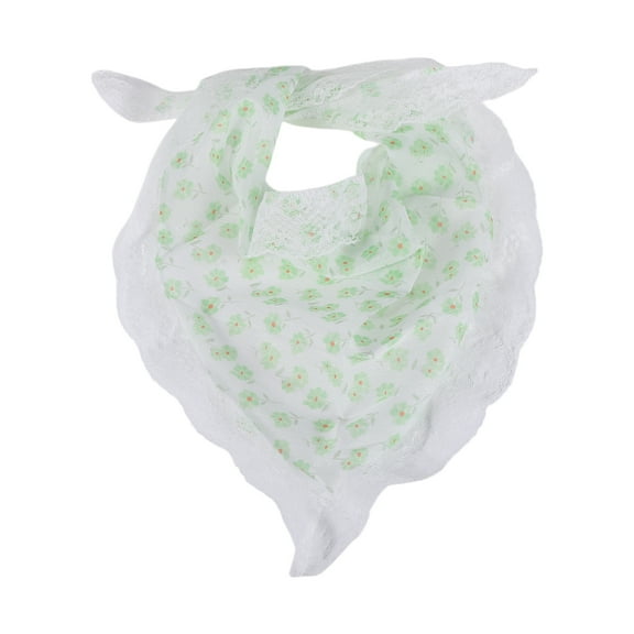 Unique Bargains 1 Pc French Lace Triangle Bandana Green Little Flower Turban Crochet Hair Scarf for Women Beige