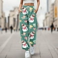 thumbnail image 2 of Fiaer Christmas Plus Size Sweatpants Women Funny Graphic High Waisted Xmas Pants Santa Snowman Printed Lace up Comfort Holiday Trousers with Pockets Green L, 2 of 4
