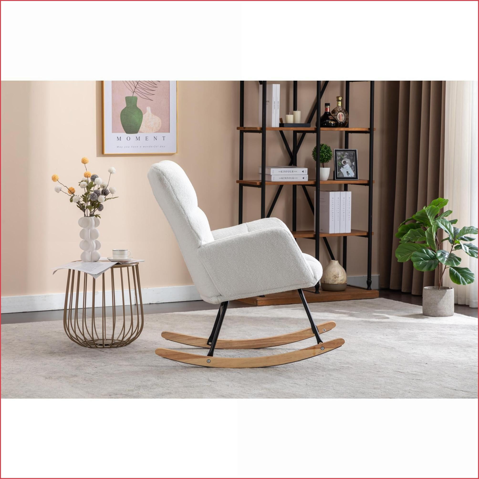 Rocking Chair Glider, Ivory Teddy Fabric Nursery Accent Chair | Teddy | Foam