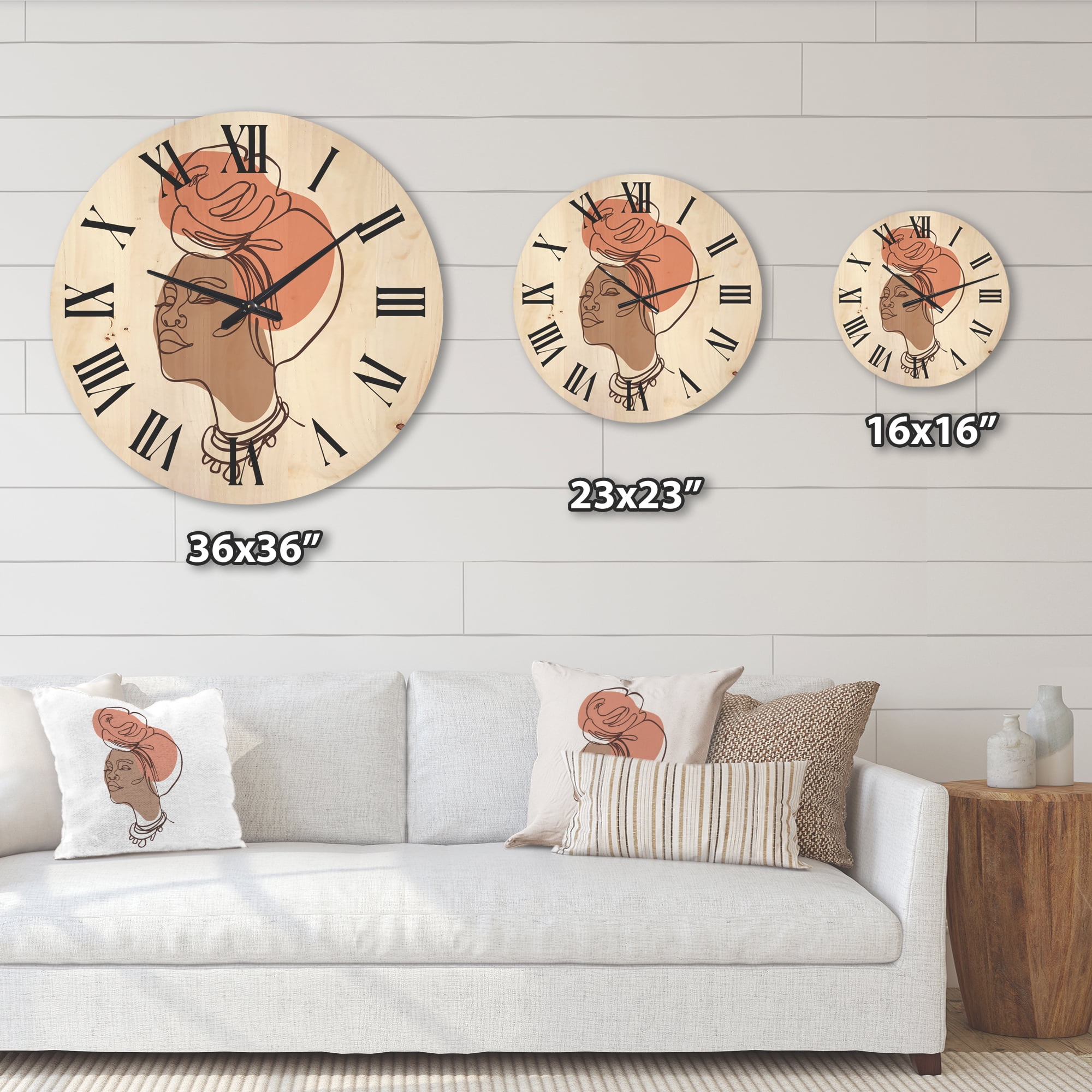 Designart 'One Line Portrait of Afro American Woman IV' Modern Wood Wall Clock