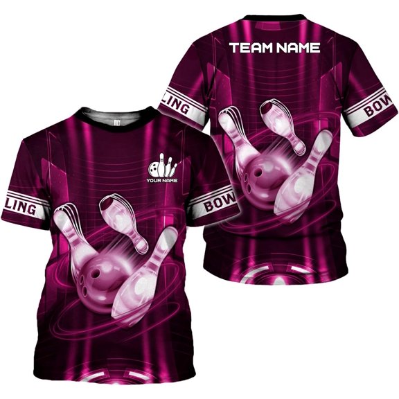 Personalized Name Bowling Shirts for Men & Women, Bowling Shirts for Team Bowling, Bowling Shirts Gift Unisex (Pink, 3XL)