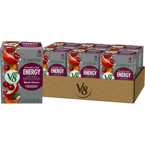 V8 +SPARKLING ENERGY Black Cherry Energy Drink, Made with Real Vegetable and Fruit Juices, 11.5