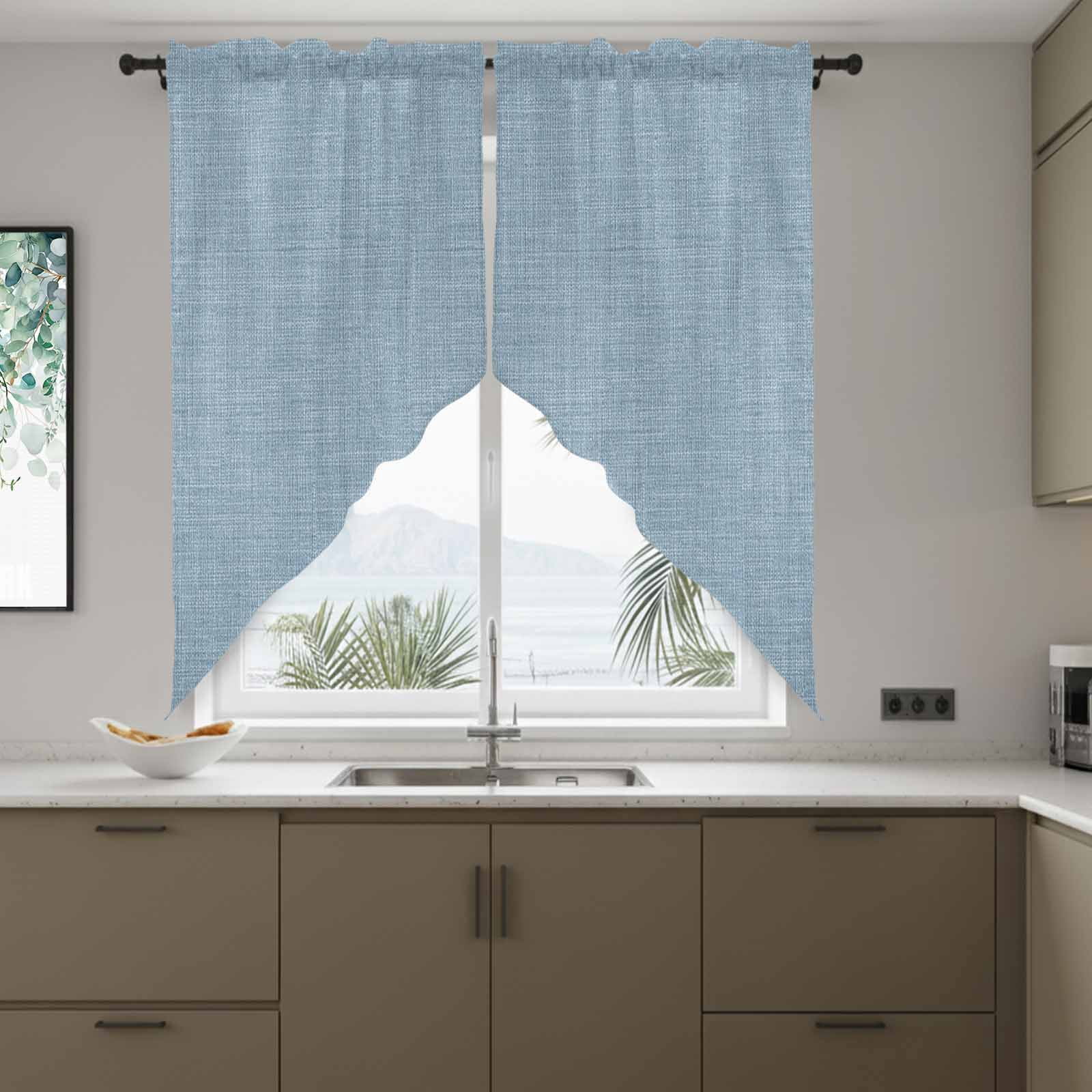 Swag Valance Curtains for Windows, Vintage Sky Blue Light Filtering Kitchen Curtains, Farmhouse Retro Solid Color Linen Texture Window Treatment Valances for Living Room, 36x63 - 2 PCS