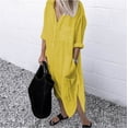 thumbnail image 3 of Femmes Chemise Robe Printemps Été Revers Bouton Manches Longues Côté Fendues Robes Élégant Solide Bureau Vestidos Femme Robe Tunique, 3 of 7