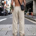 thumbnail image 5 of Mens Big and Tall Linen Pants Wide Leg Baggy Pants Elastic Waist Casual Summer Beach Palazzo Trousers Size M-5XL Beige, 5 of 6