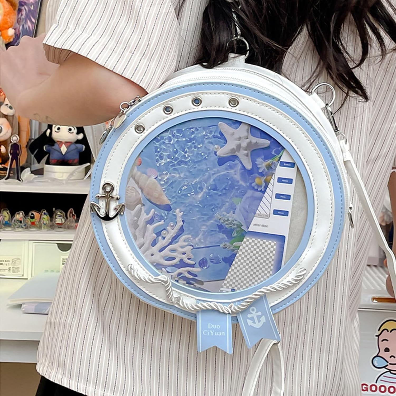 SPEKSEE Round ita Bag Shape Aesthetic Purse Cute Anime Sailor PU Leather Crossbody Pin Bag