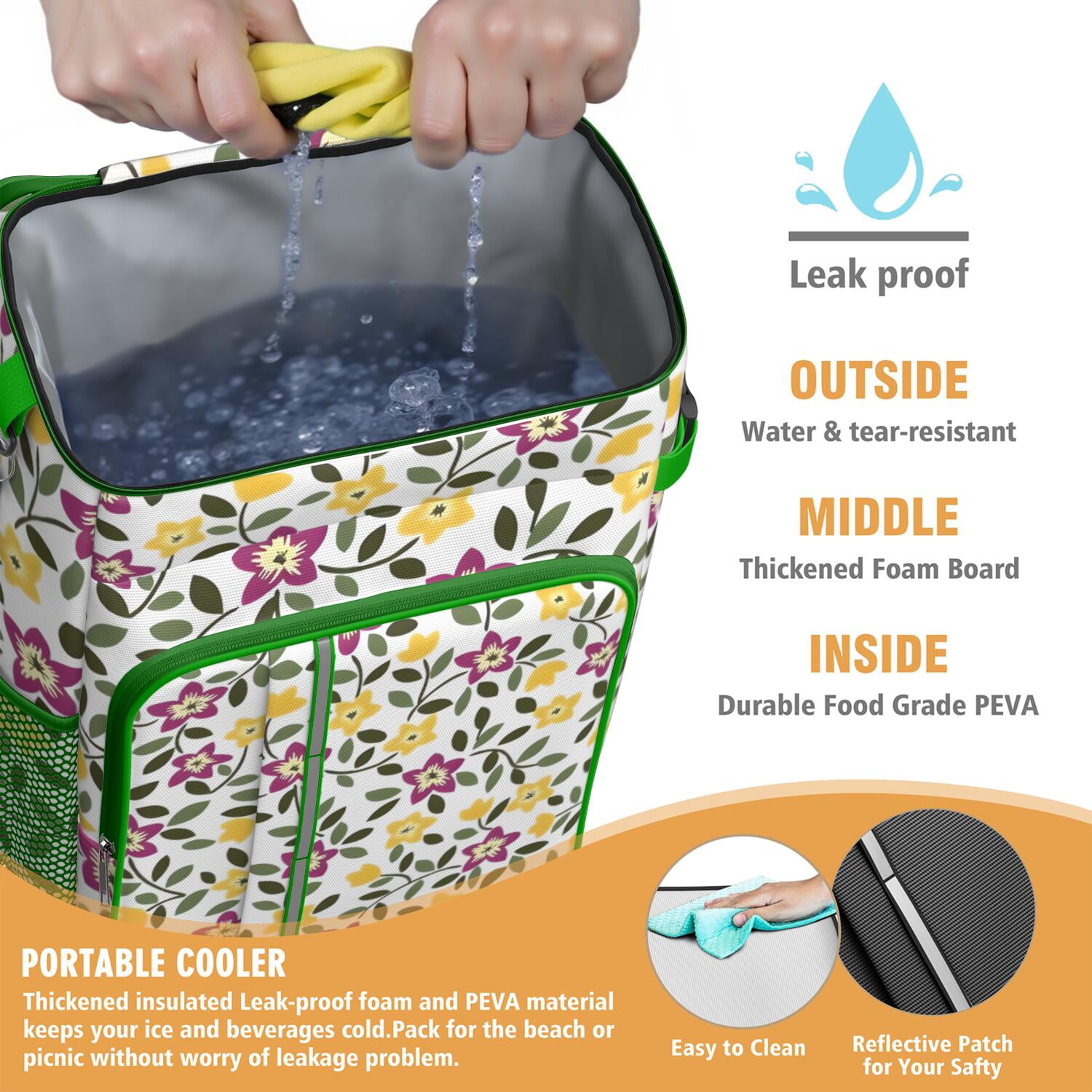 Travel Cooler Bag - Pioneer Flower Floral Print Pattern Camping Beer Cooler Backpack with Bottle Opener- Waterproof Insulated Picnic Backpacks - Cooler Bag for Beach